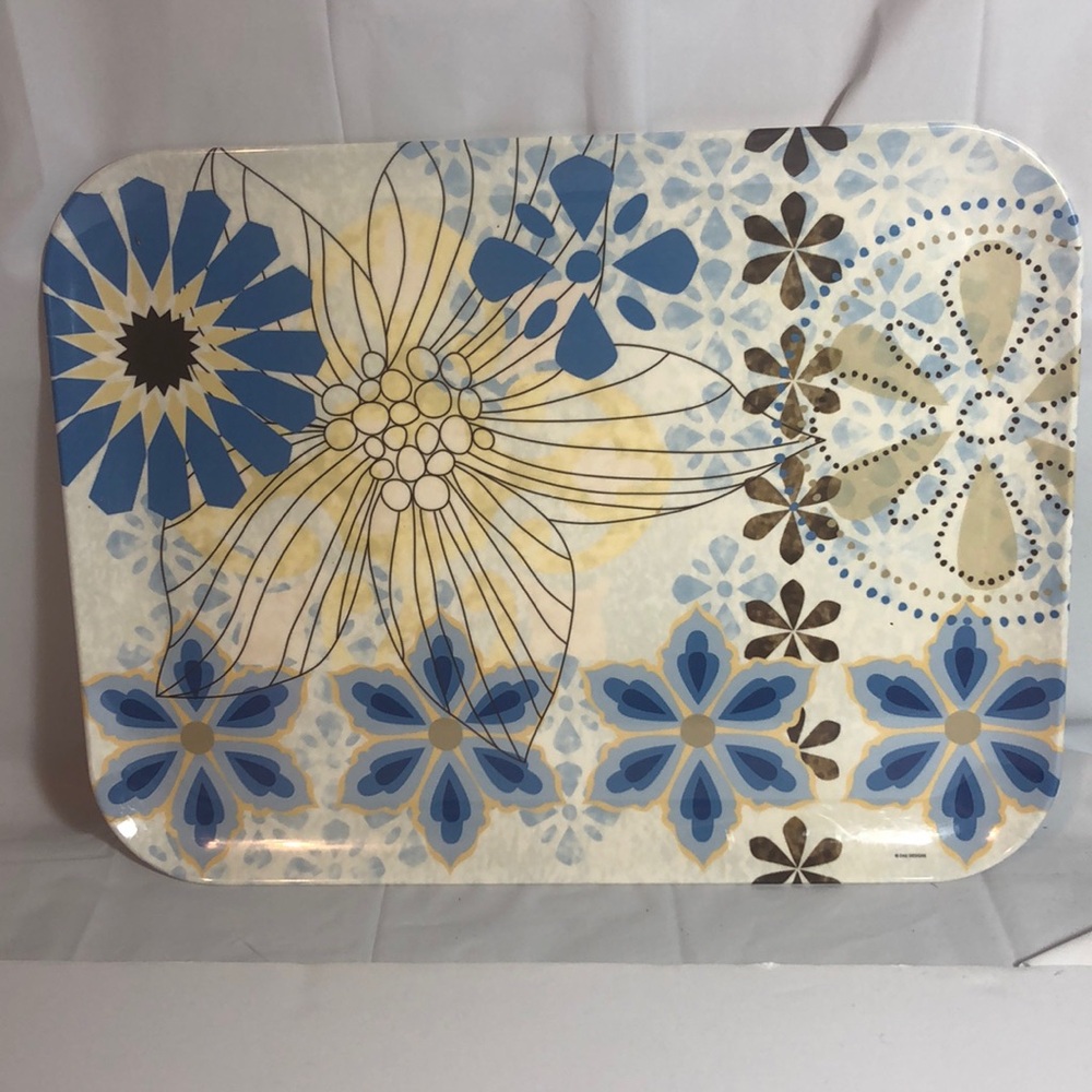 Zak Designs Melamine Tray Blue Tan Brown Flowers Whimsigoth